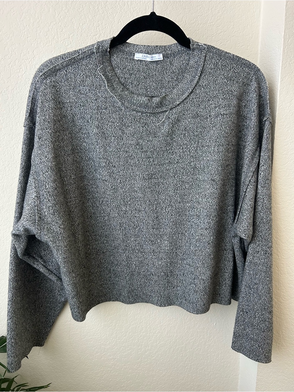 Zara Heather Gray Cropped Crewneck Sweater